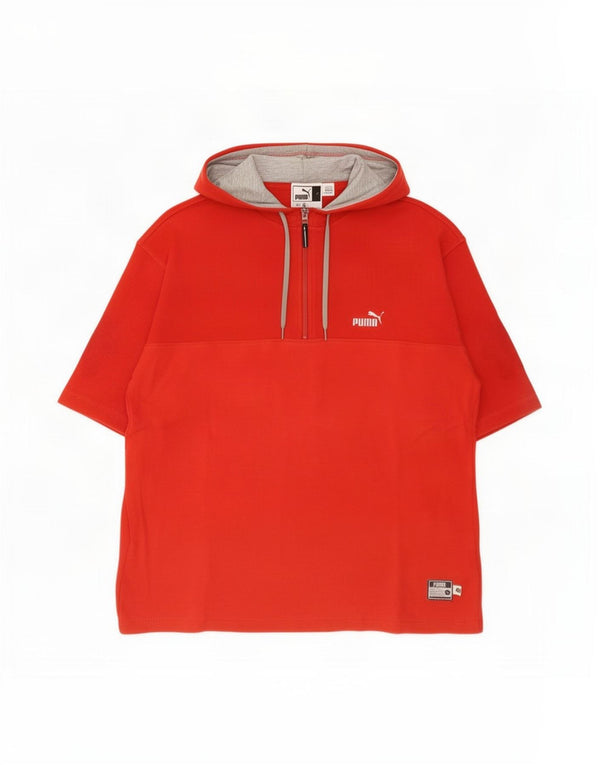Camiseta masculina Puma com capuz e gola com zíper, top grande de algodão vermelho