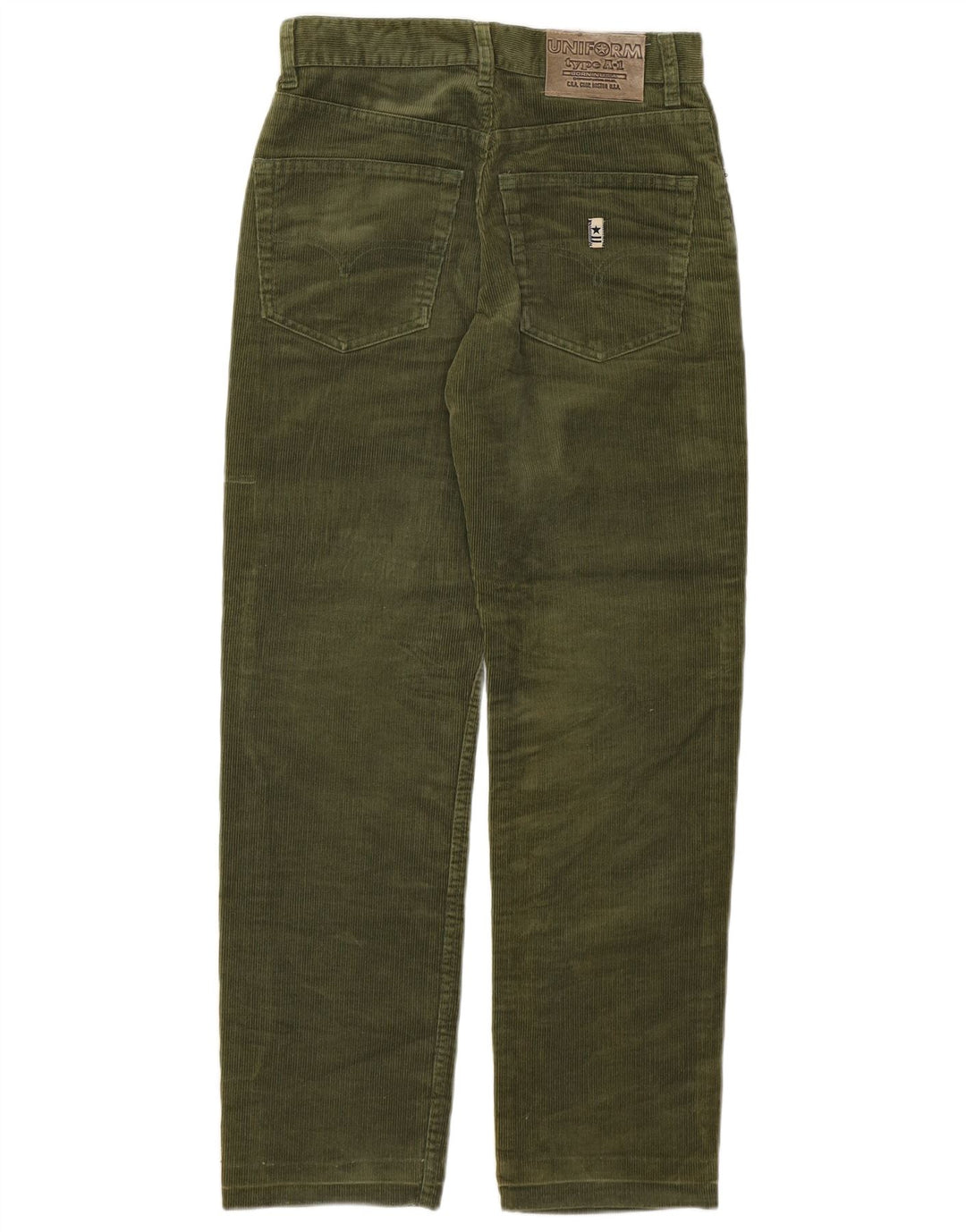 Calça feminina UNIFORM de veludo reto W29 L28 algodão cáqui