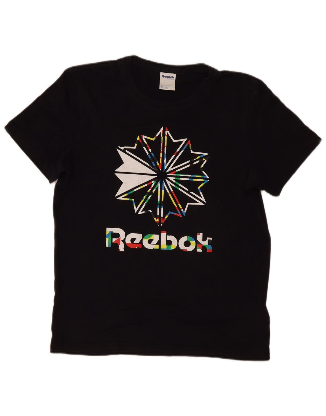 REEBOK Camiseta masculina gráfica Top médio algodão preto