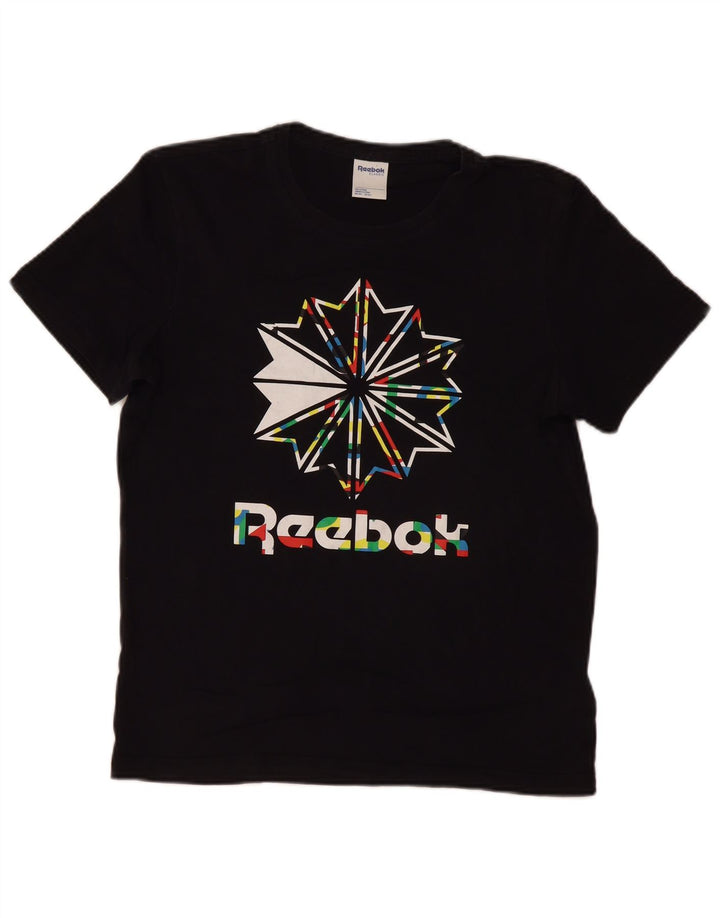 REEBOK Camiseta masculina gráfica Top médio algodão preto