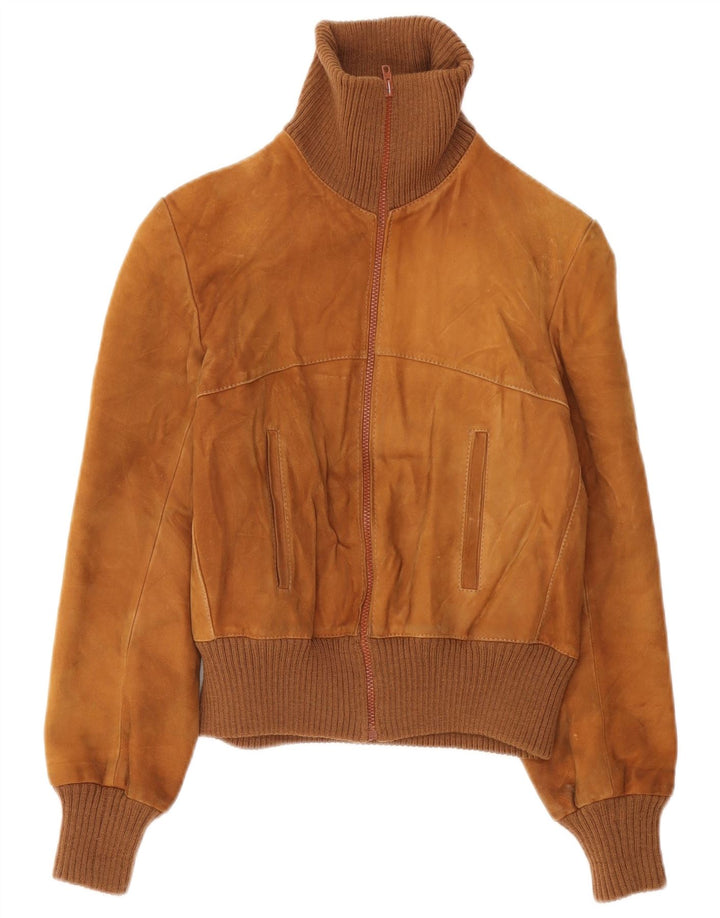 Jaqueta bomber de camurça feminina vintage Reino Unido 10 pequena marrom