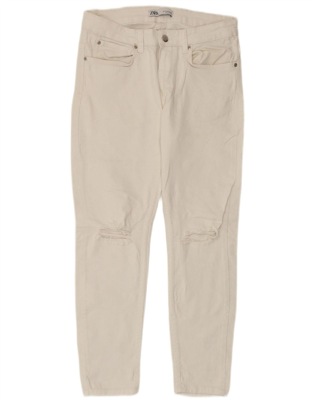 Zara Jeans masculino cortado desgastado EU 40 médio W31 L25 algodão branco