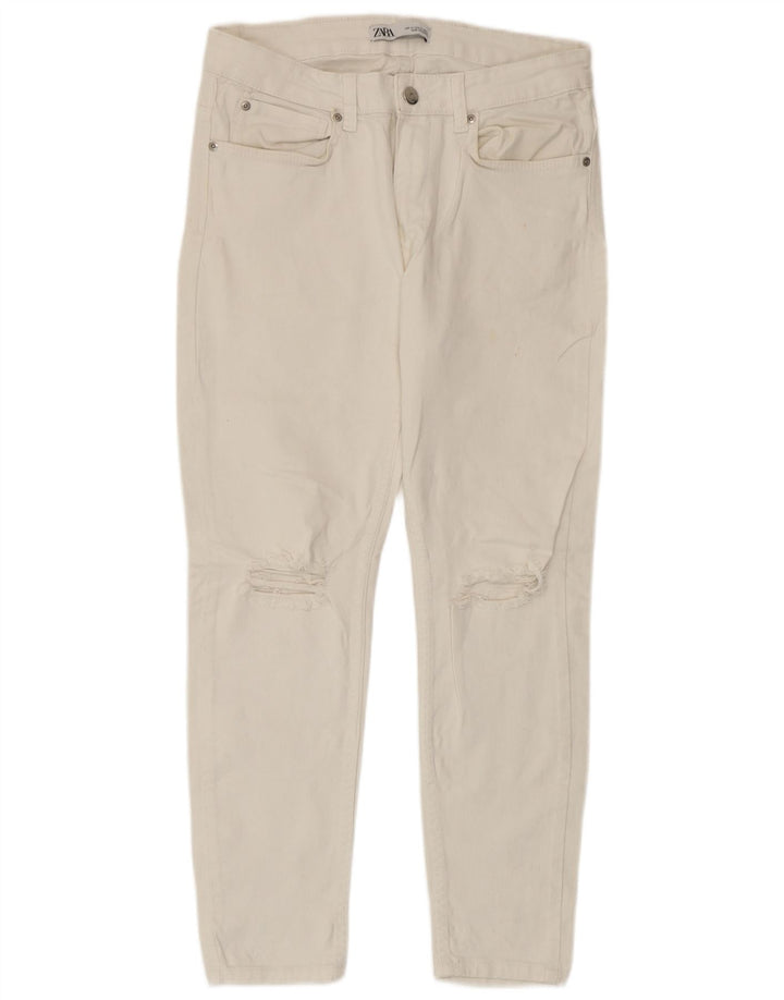 Zara Jeans masculino cortado desgastado EU 40 médio W31 L25 algodão branco