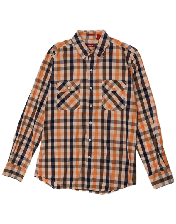 Camisa masculina Izod Slim Fit médio laranja algodão guingão