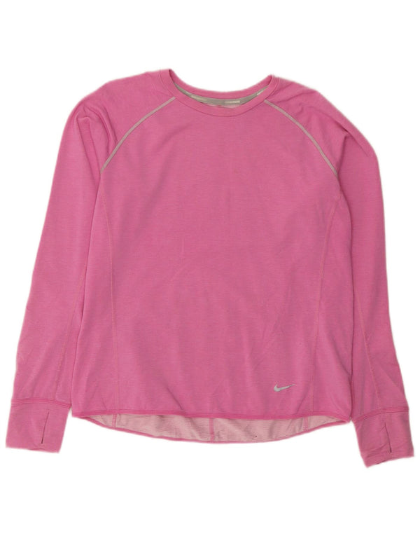 NIKE Mulheres Dri Fit Top Manga Longa UK 18 XL Rosa Lyocell