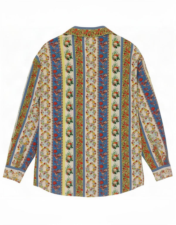 Camisa feminina vintage Reino Unido 16 grande floral multicolorido