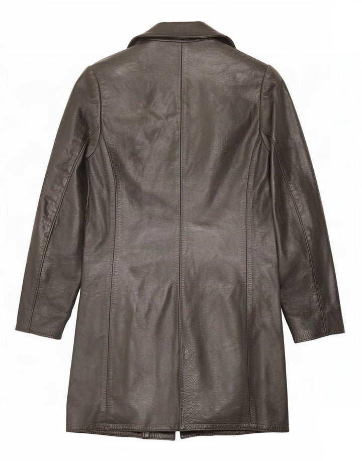 Casaco de couro feminino vintage UK 12 médio preto