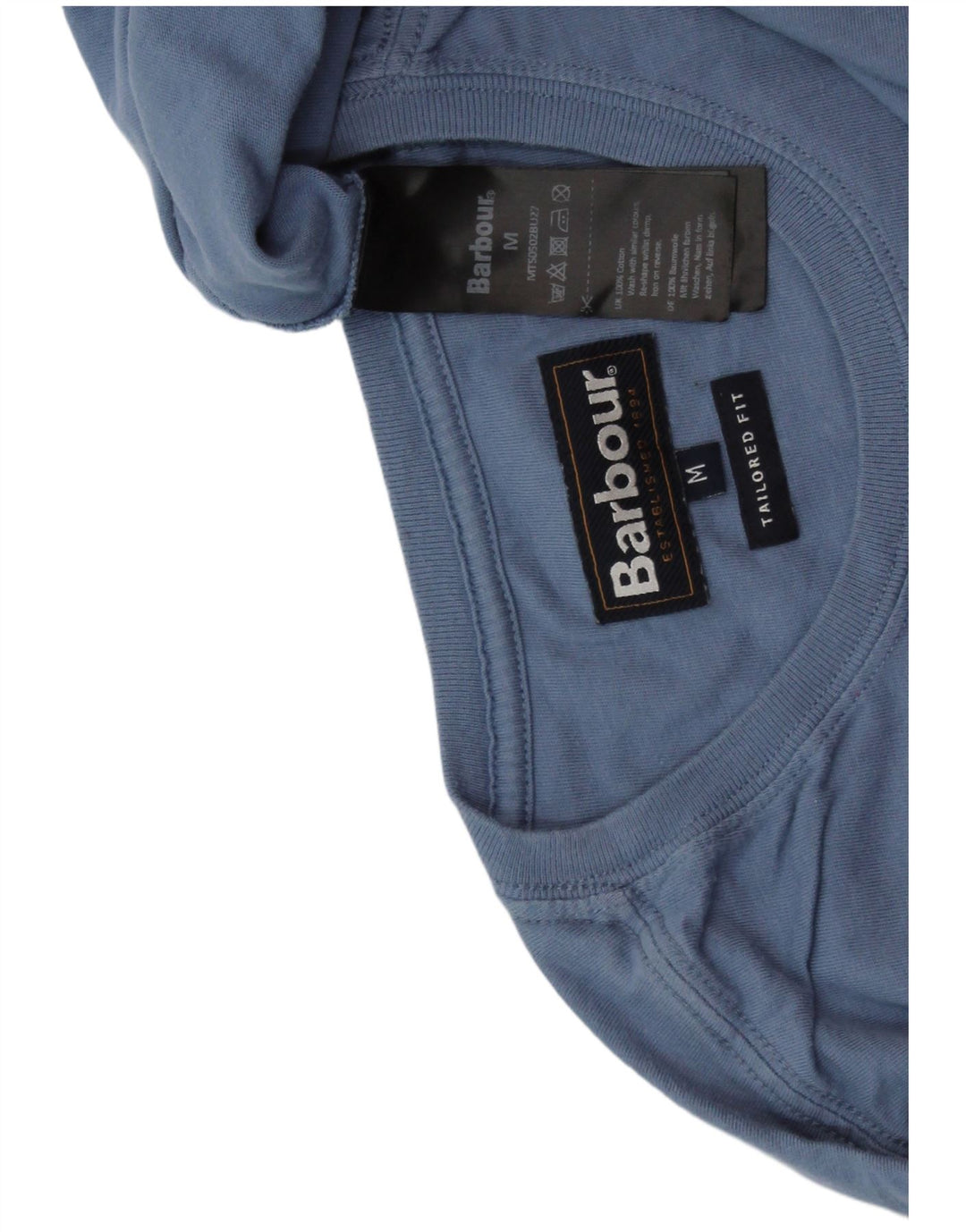 Camiseta masculina BARBOUR sob medida de algodão azul médio