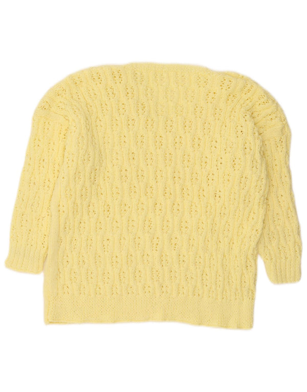 Suéter feminino vintage manga 3/4 com decote em V Reino Unido 16 grande amarelo