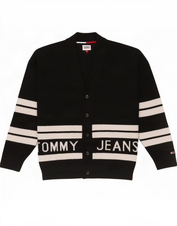 Suéter cardigã masculino Tommy Hilfiger gráfico médio preto bloco colorido