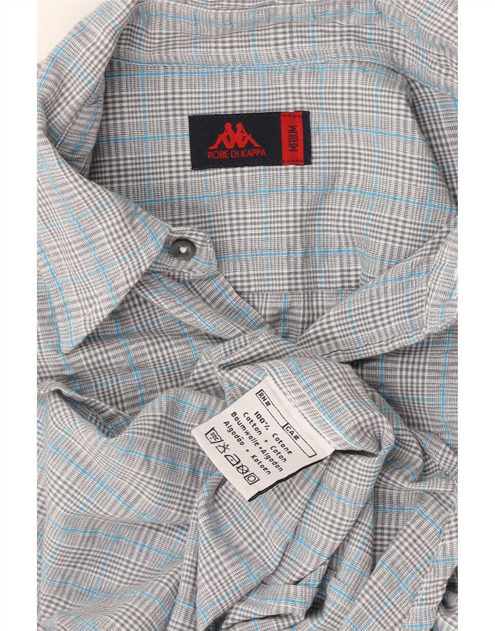 Camisa masculina de manga curta Kappa de algodão xadrez azul médio