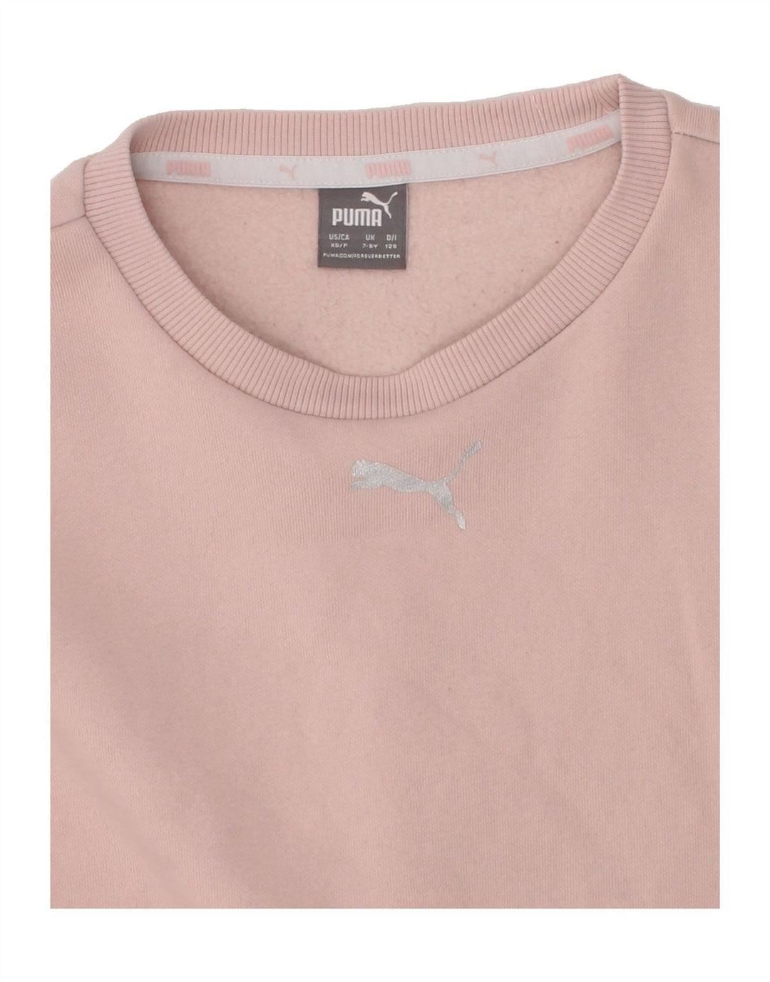 PUMA Girls Graphic Sweatshirt Jumper 7-8 Years Pink Cotton Vintage Puma and Second-Hand Puma from Messina Hembry 