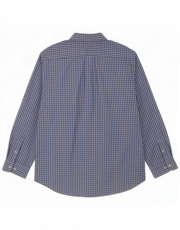 Camisa masculina Benetton de algodão xadrez azul médio