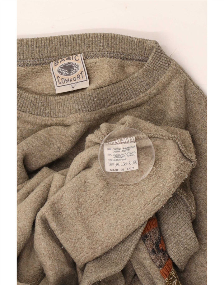 Moletom gráfico masculino vintage Jumper grande algodão geométrico cinza