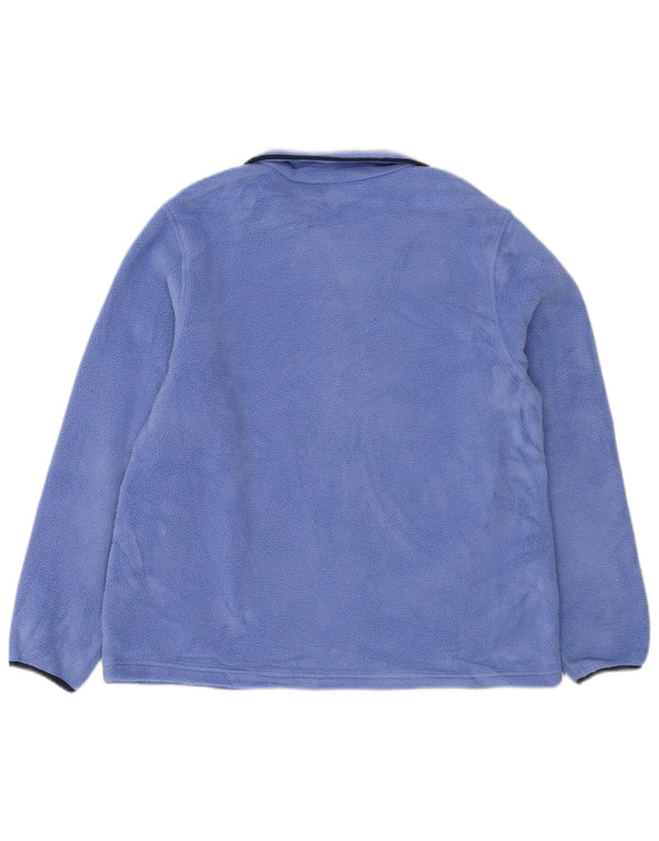 L.L.BEAN Womens Button Neck Fleece Jumper UK 14 Medium Blue Polyester