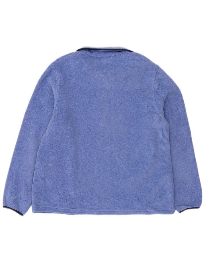 L.L.BEAN Suéter feminino de lã com gola redonda e botão UK 14 poliéster azul médio