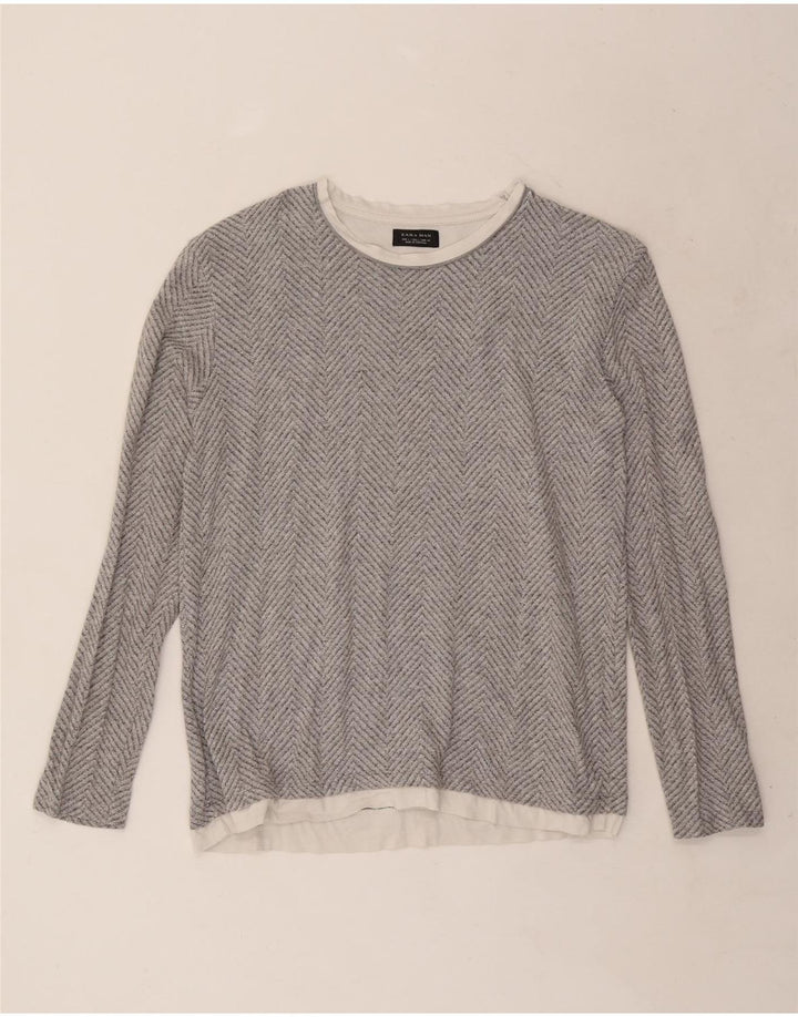 Zara Top masculino manga comprida grande espinha de peixe cinza