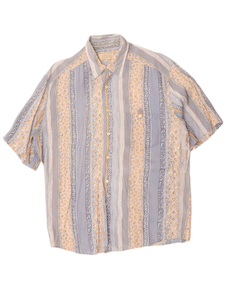 GREEN LEAVES Camisa masculina de manga curta grande viscose geométrica azul