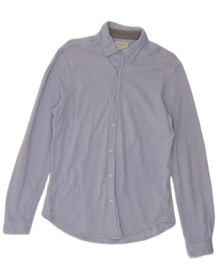Camisa masculina ZARA Slim Fit grande algodão azul