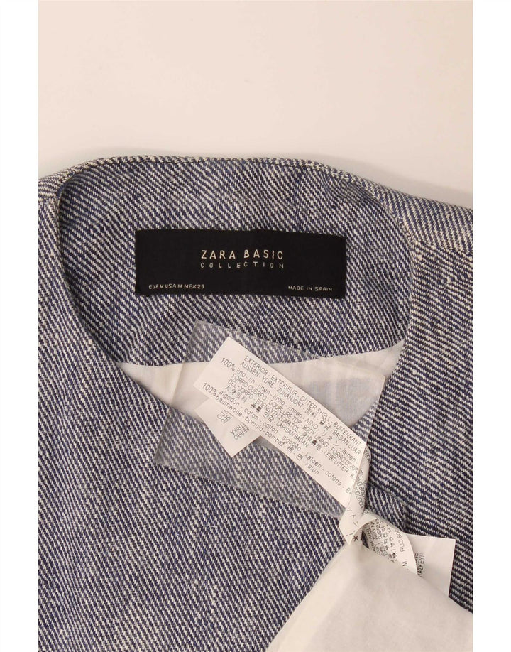 Zara Womens Longline Open Blazer Jacket UK 12 Medium Blue Linen