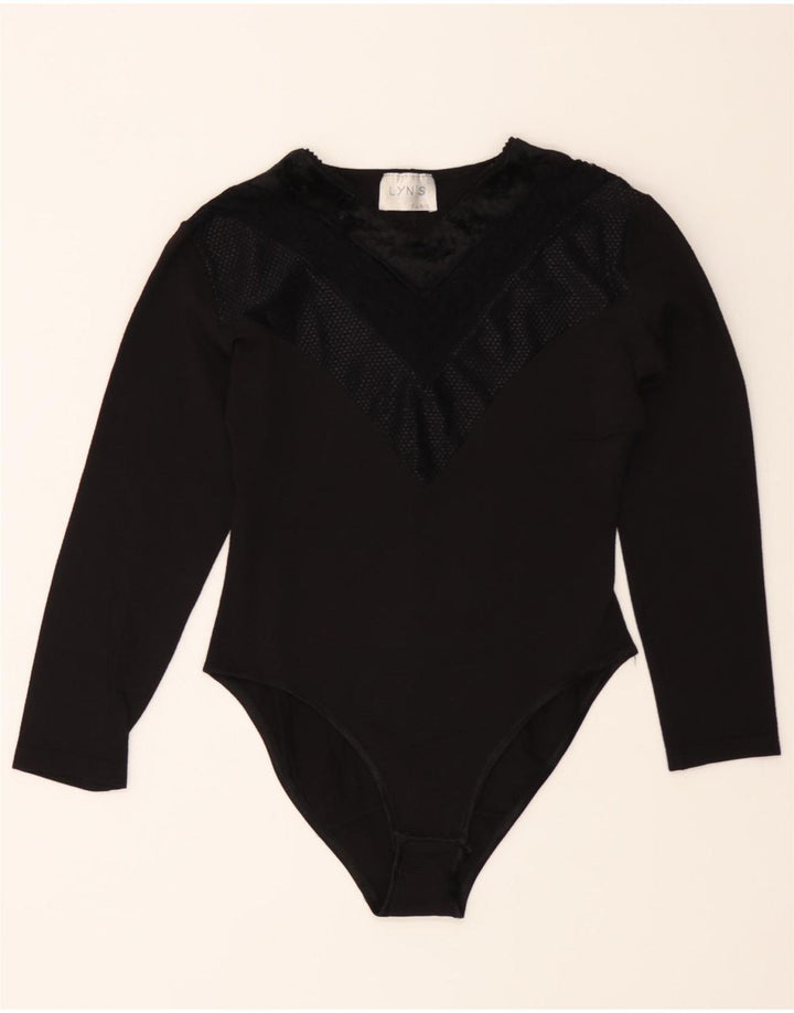 VINTAGE Womens Bodysuit UK 12 Medium Black Vintage Vintage and Second-Hand Vintage from Messina Hembry 