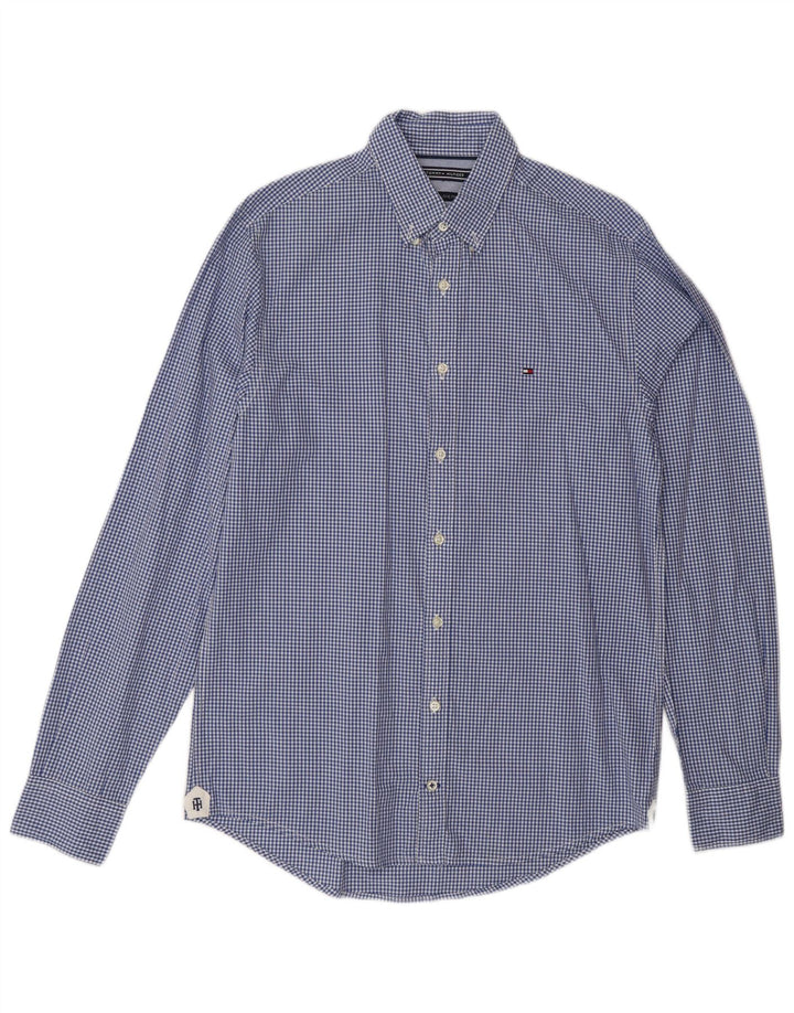 Tommy Hilfiger Camisa masculina New York Fit de algodão guingão azul médio