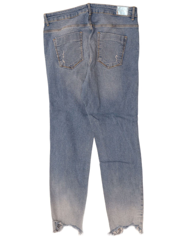 Zara Jeans feminino cortado desgastado EU 44 XL W34 L26 azul algodão