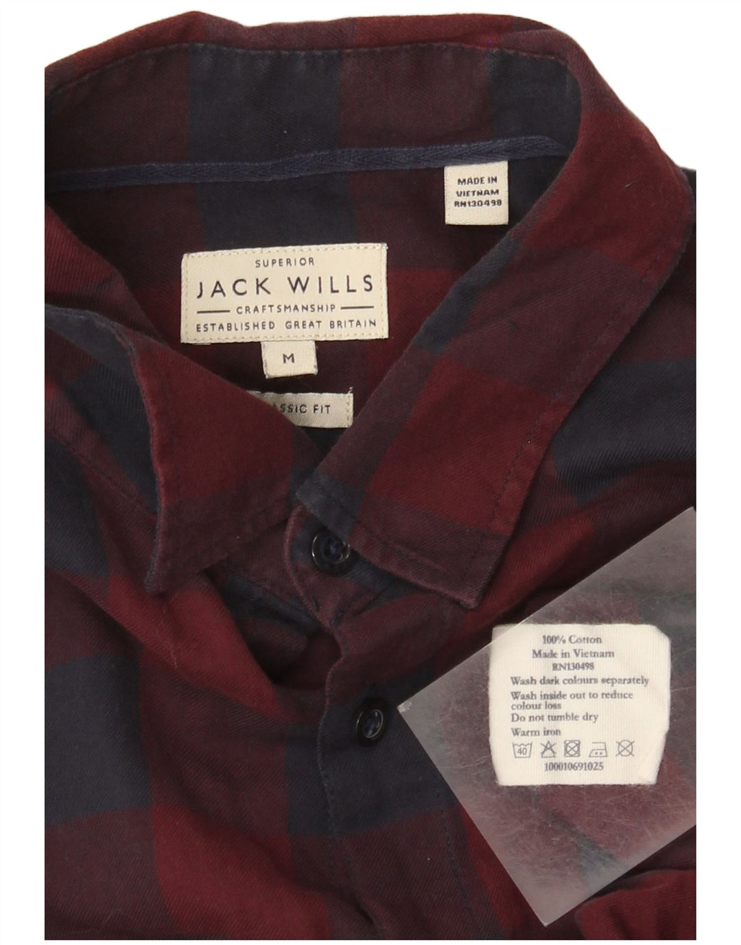 Camisa masculina clássica de ajuste Jack Wills, algodão guingão médio Borgonha