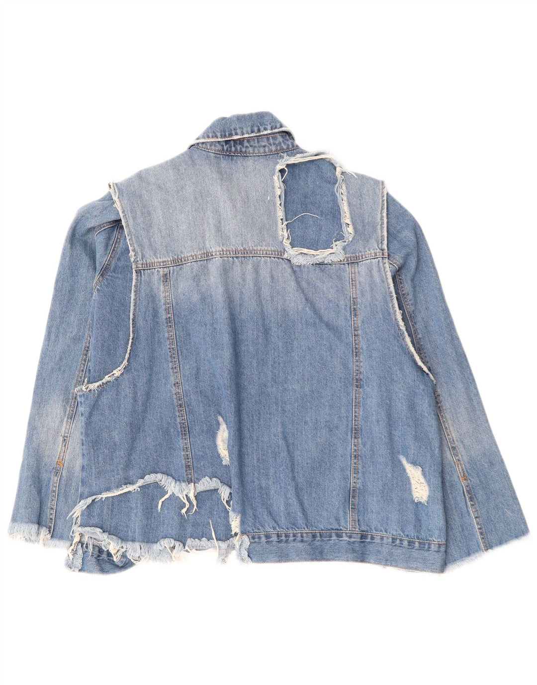 ZARA Jaqueta jeans feminina desgastada Reino Unido 16 grande algodão azul