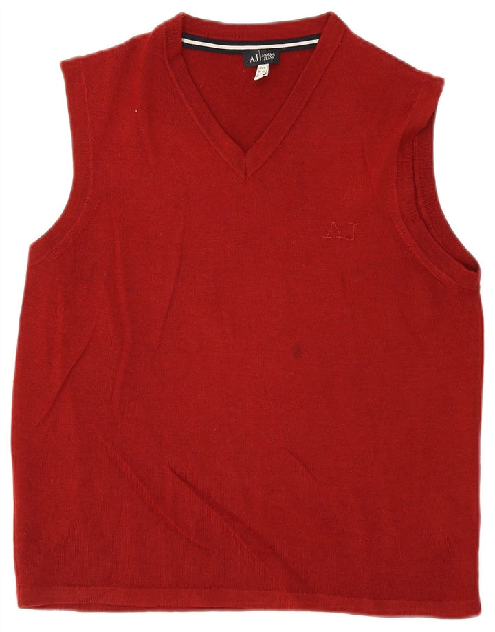 Armani Jeans masculino colete regata médio marrom lã virgem
