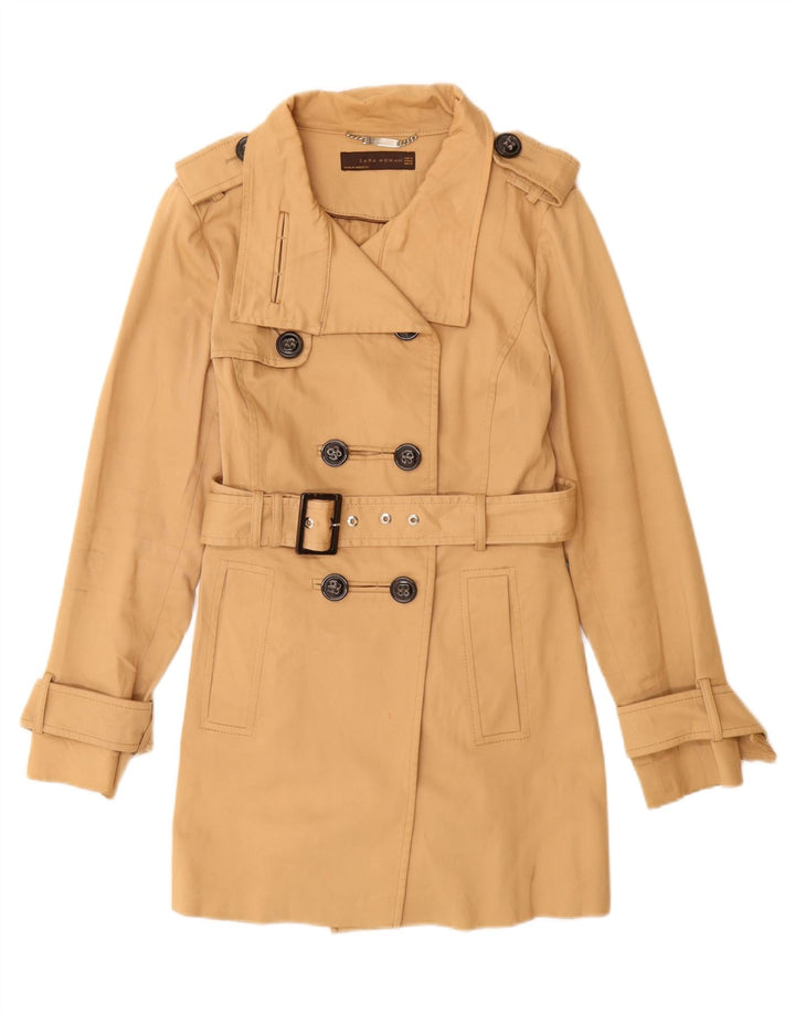 Zara Womens Trench Coat UK 12 Algodão Bege Médio