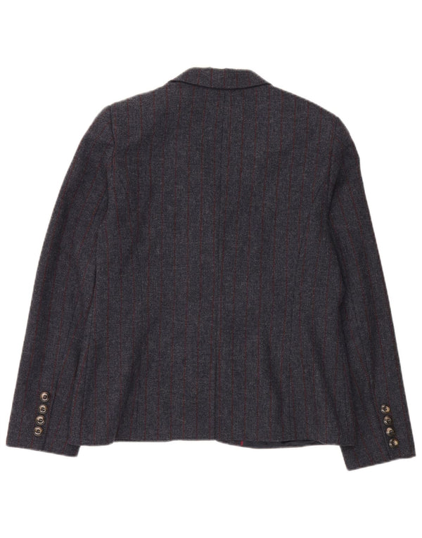 Jaqueta blazer feminina de 2 botões da Crew Clothing UK 14 grande cinza risca de giz lã