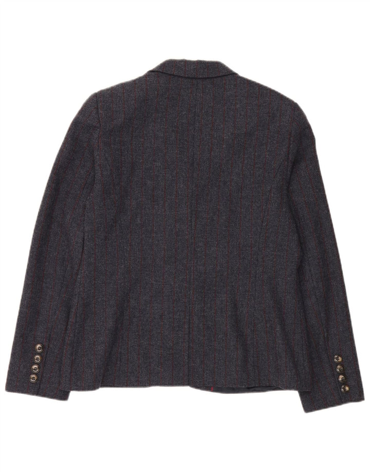 Jaqueta blazer feminina de 2 botões da Crew Clothing UK 14 grande cinza risca de giz lã