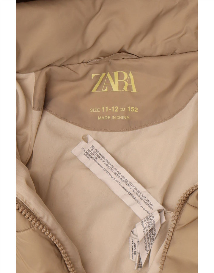 Casaco acolchoado com capuz Zara para meninas 11-12 anos poliéster bege