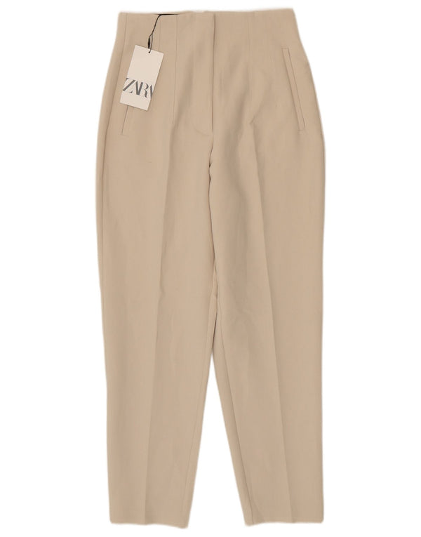Zara Calça feminina casual cintura alta cônica pequena W26 L26 bege