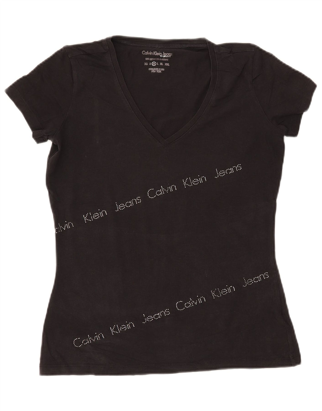 CALVIN KLEIN JEANS Camiseta feminina gráfica Top UK 12 Médio Preto