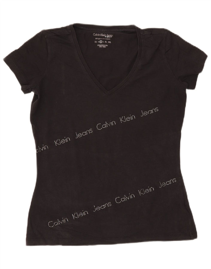 CALVIN KLEIN JEANS Camiseta feminina gráfica Top UK 12 Médio Preto