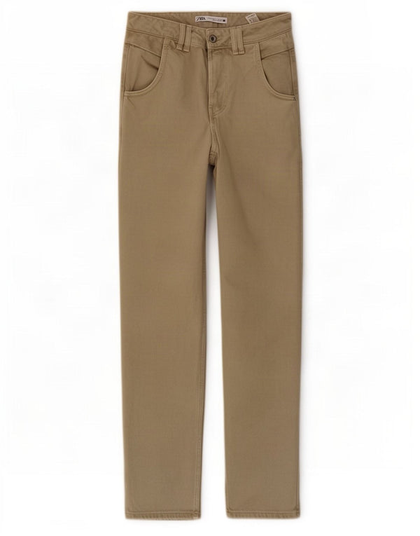 Zara Jeans Cônicos Femininos EU 34 2XS W24 L30 Algodão Cáqui