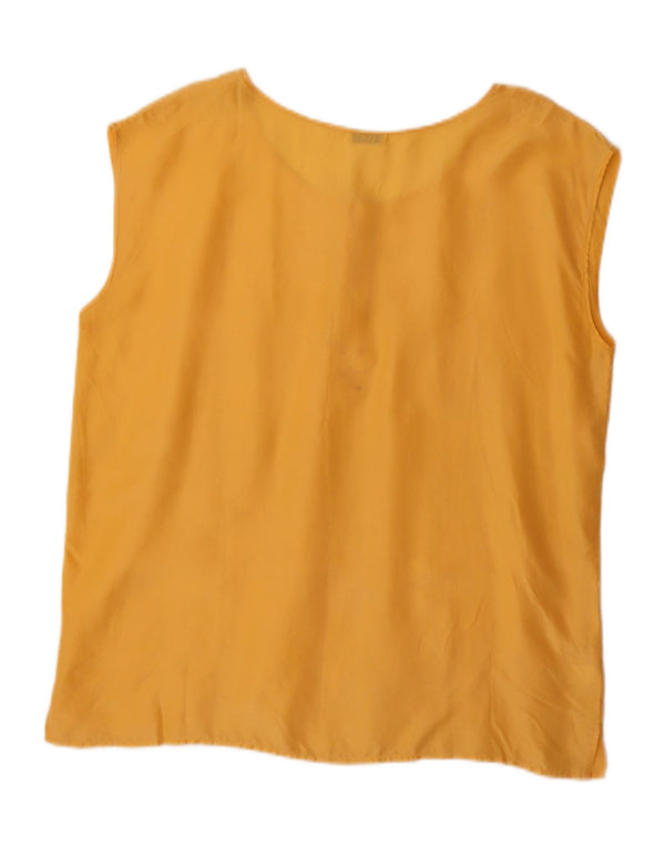 Blusa feminina vintage sem mangas Top UK 20 2XL seda amarela