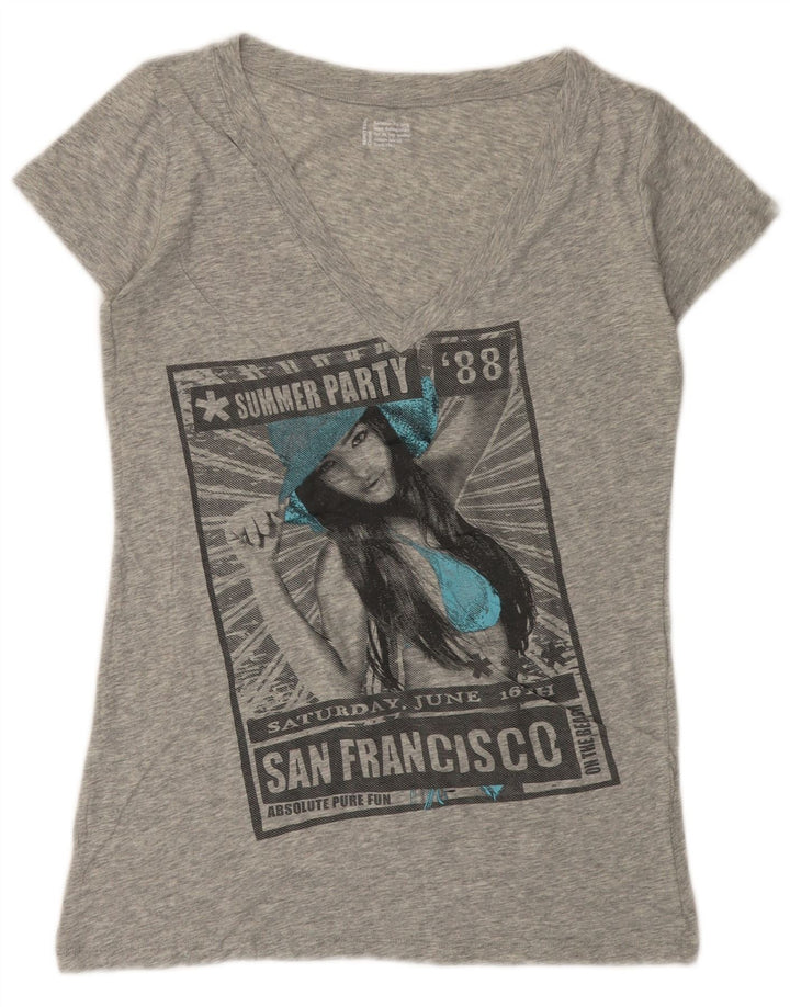 Camiseta feminina gráfica BENETTON UK 12 cinza médio manchado