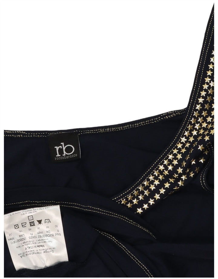 Colete feminino Roccobarocco Crop Graphic Top IT 50 XL azul marinho