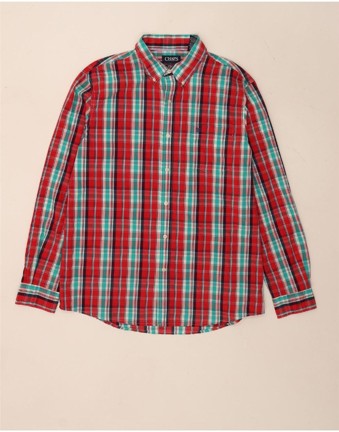Camisa masculina Chaps Stretch Regular Fit XL de algodão xadrez vermelho