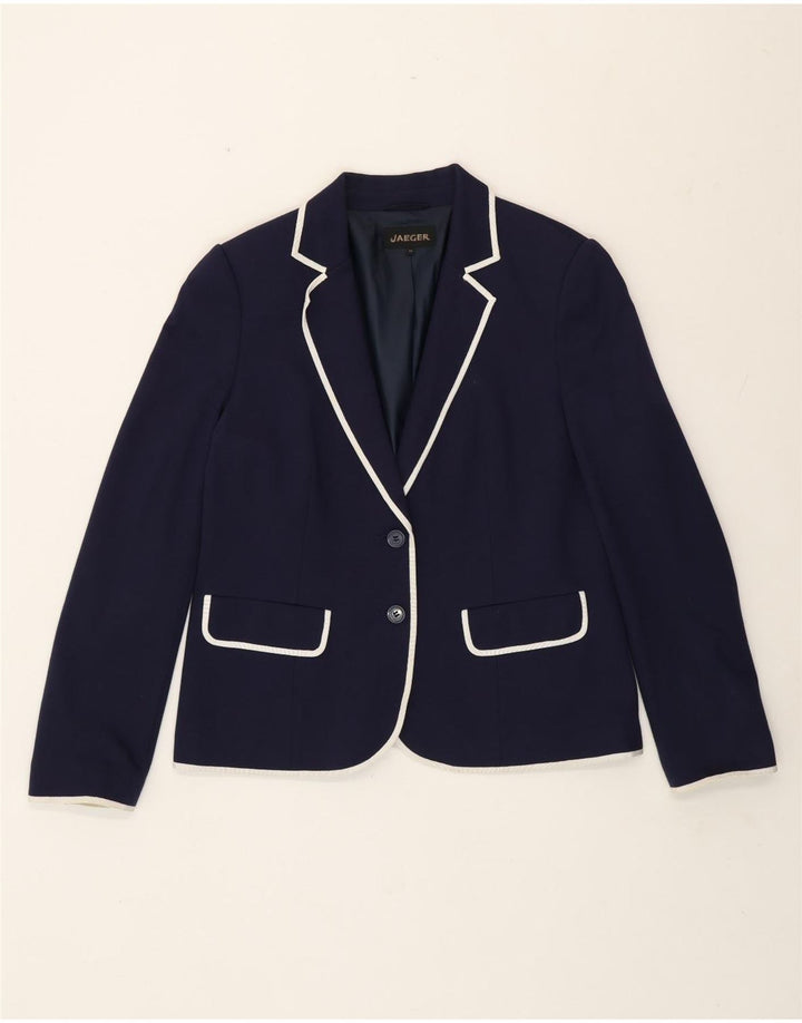 Jaqueta blazer feminina Jaeger com 2 botões UK 14 grande azul marinho viscose clássica