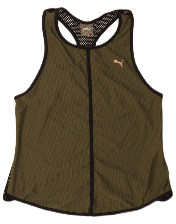 Puma Womens Vest Top UK 12 Medium Khaki Colourblock Poliéster