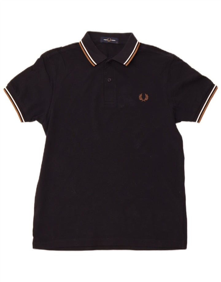 Camisa pólo masculina FRED PERRY pequena algodão azul marinho