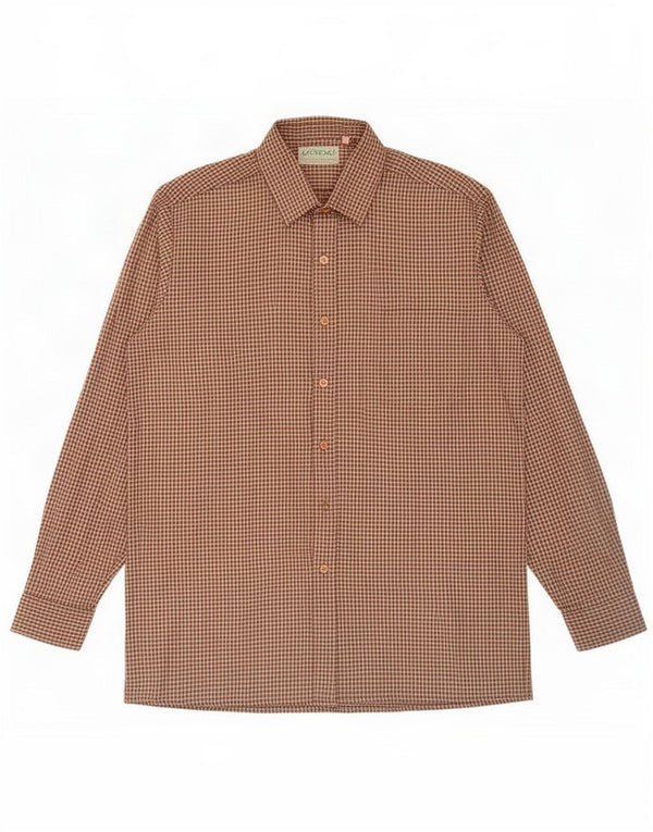 Camisa masculina de flanela Gleneske tamanho 39 15 1/2 médio bege houndstooth