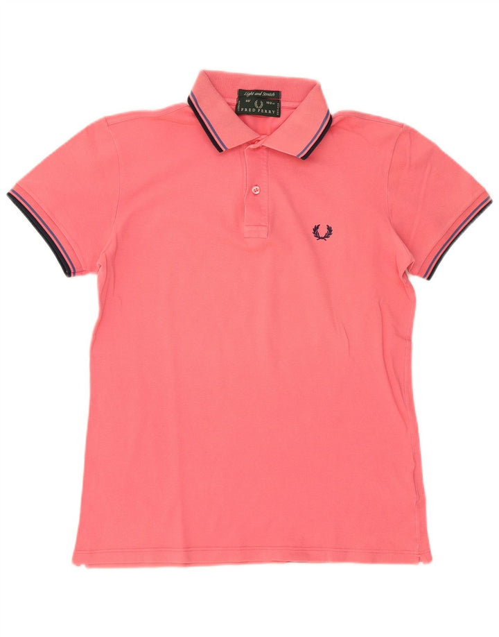 Camisa polo masculina leve e elástica Fred Perry pequena de algodão rosa