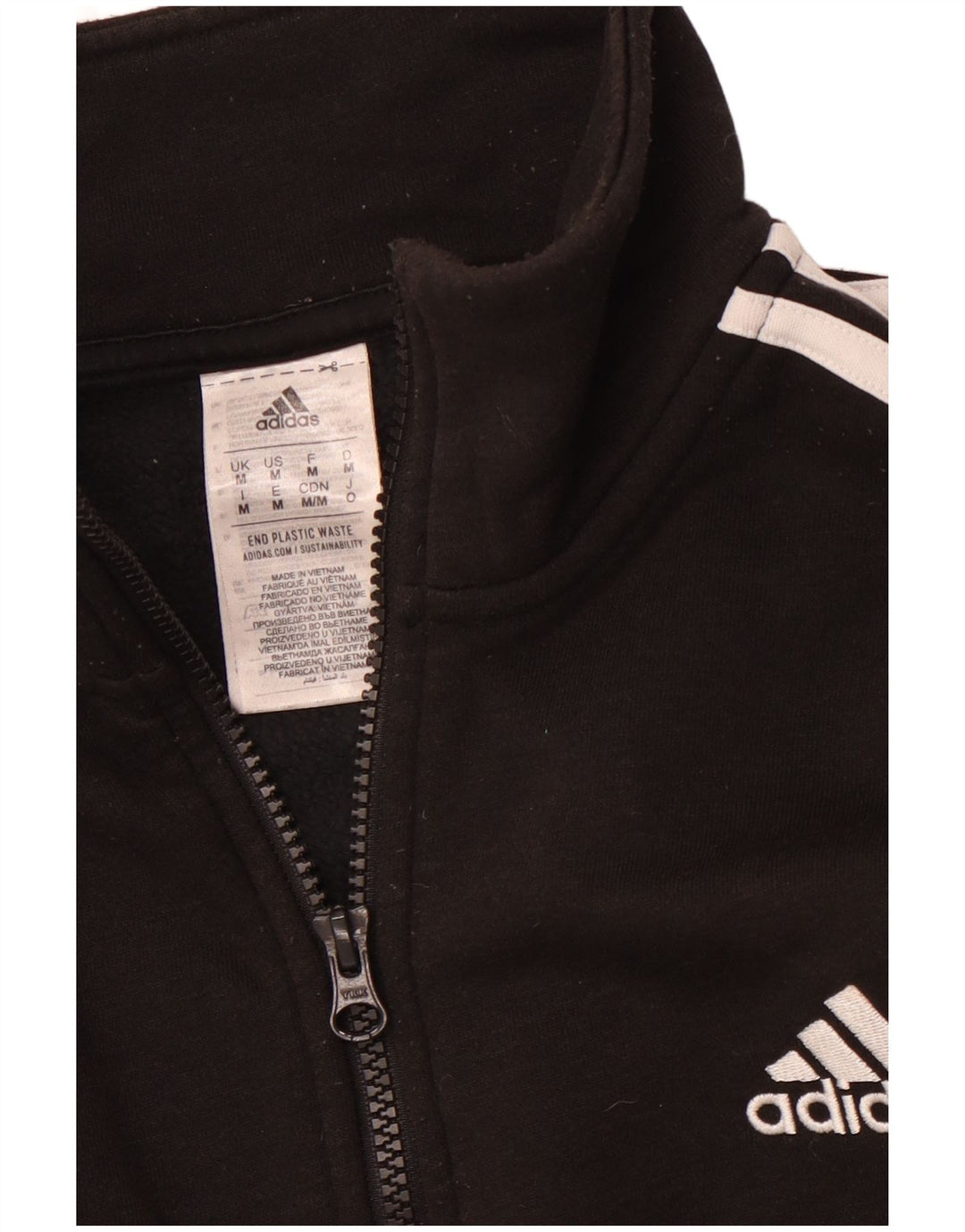 ADIDAS Mens Zip Neck Moletom Jumper Médio Algodão Preto