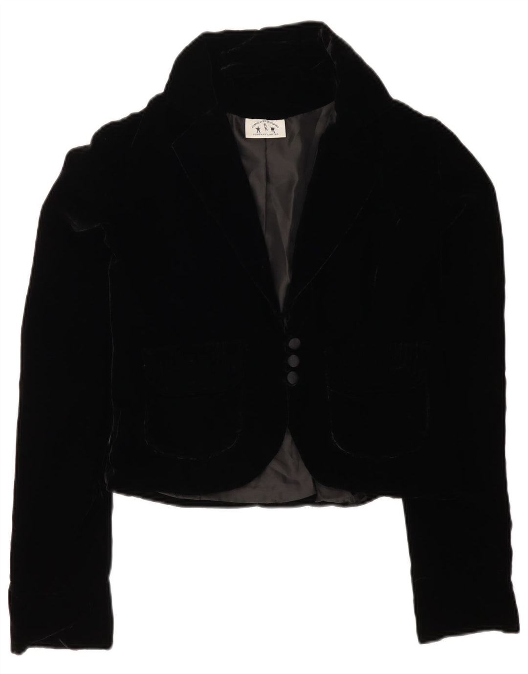 Jaqueta blazer feminina VINTAGE de veludo com 3 botões Reino Unido 12 médio preto