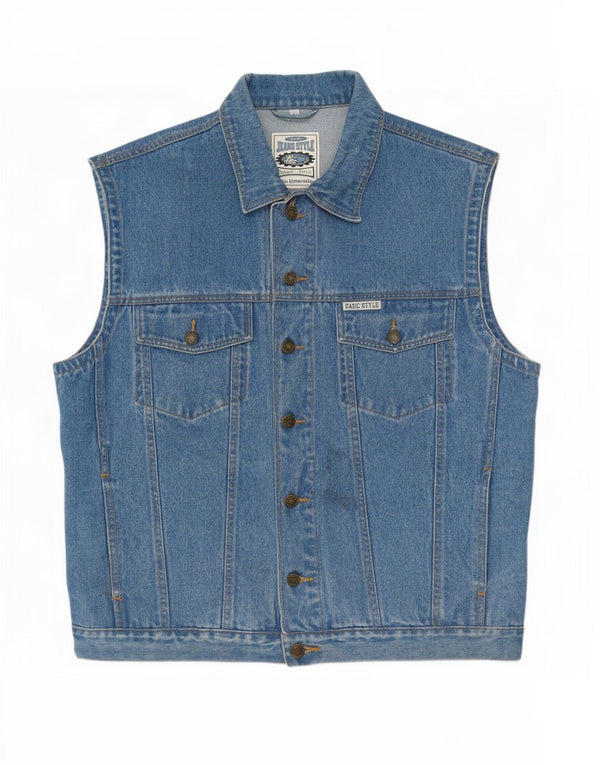Marcel Clair Mens Denim Gilet UK 40 Grande Algodão Azul